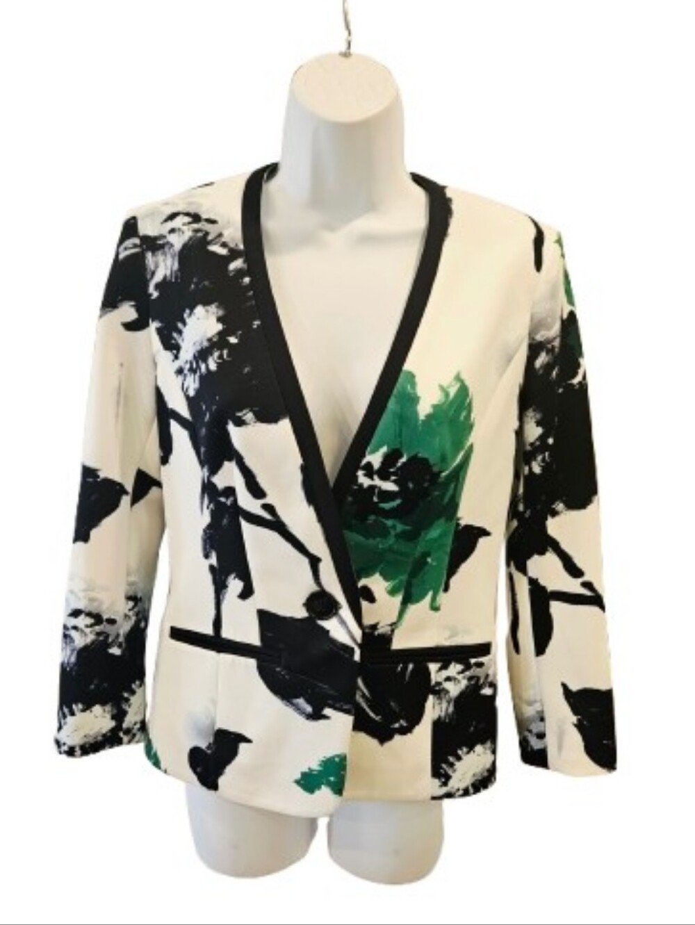 Iris Setlakwe Abstract Black Green White Lined Jacket Blazer Size 2